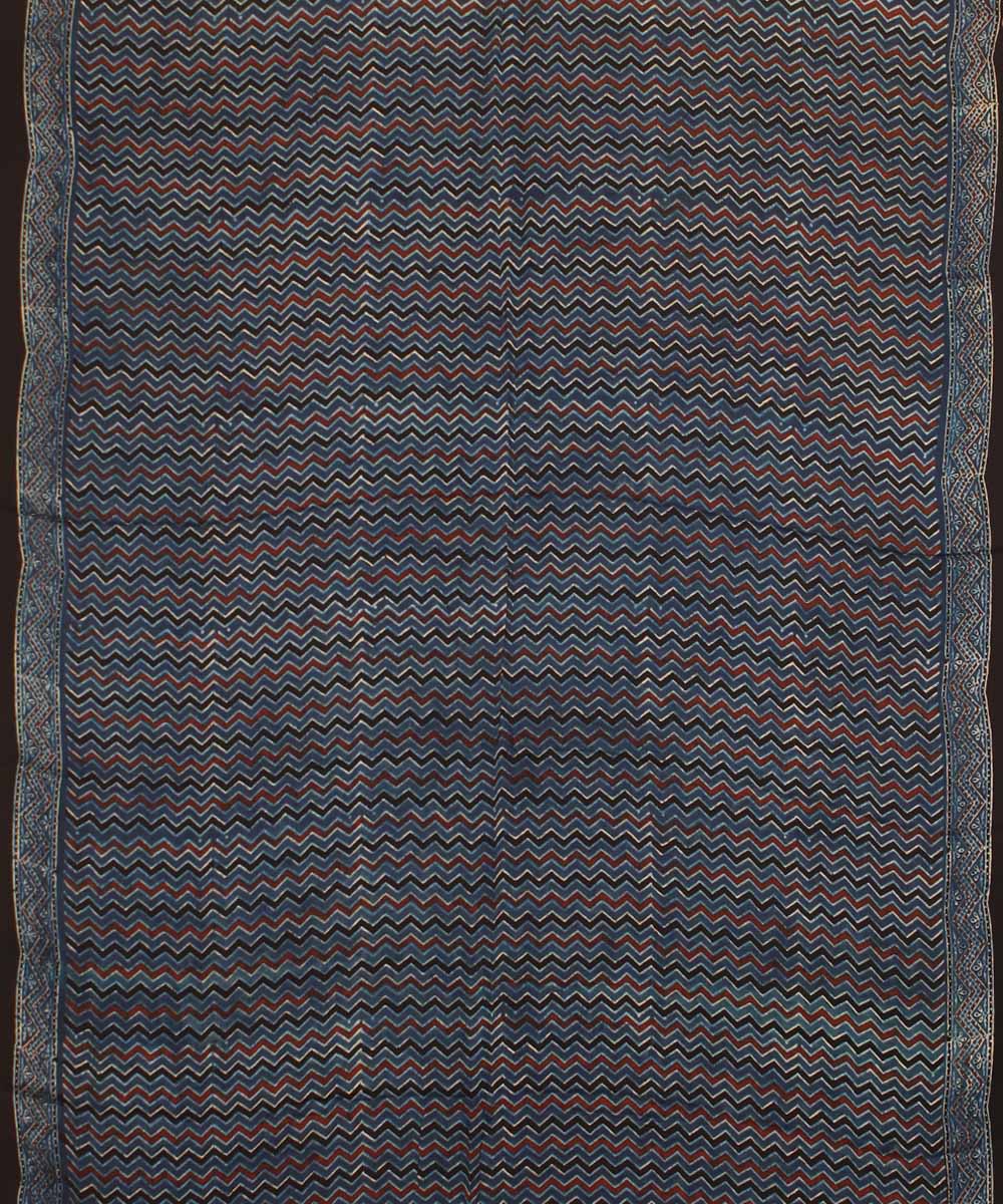 Indigo wavy modal silk hand block printed ajrakh saree