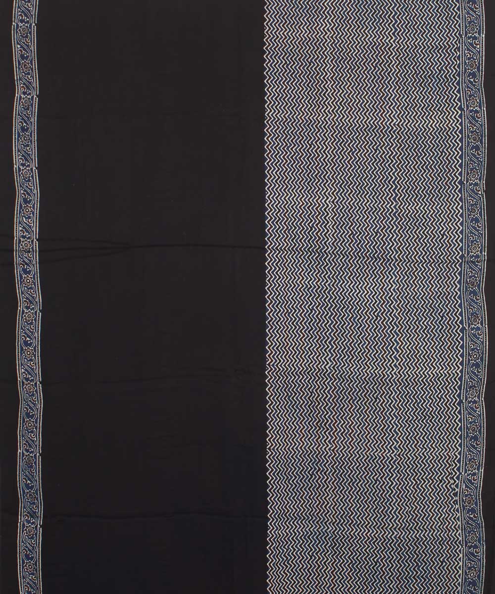 Black offwhite indigo modal silk hand block printed ajrakh saree