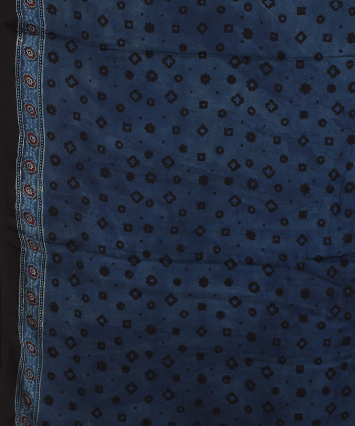 Navy blue black modal silk hand block printed ajrakh saree