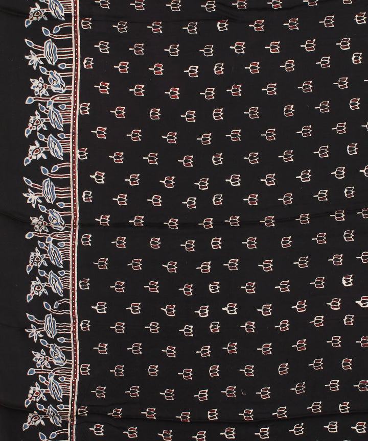 Black offwhite modal silk hand block printed ajrakh saree