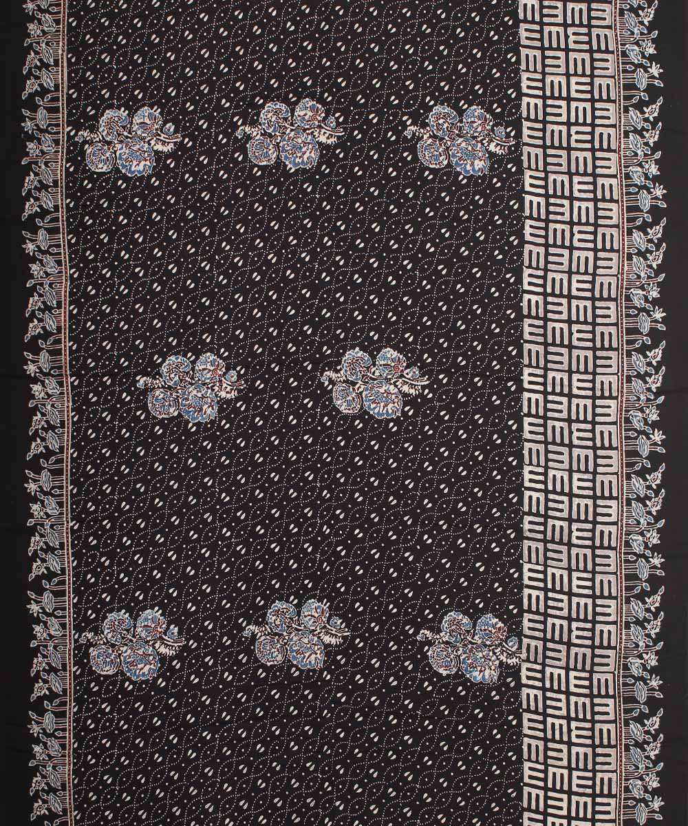 Black offwhite modal silk hand block printed ajrakh saree