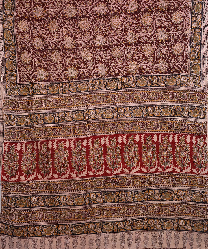 Multicolor hand block printed cotton kalamkari saree