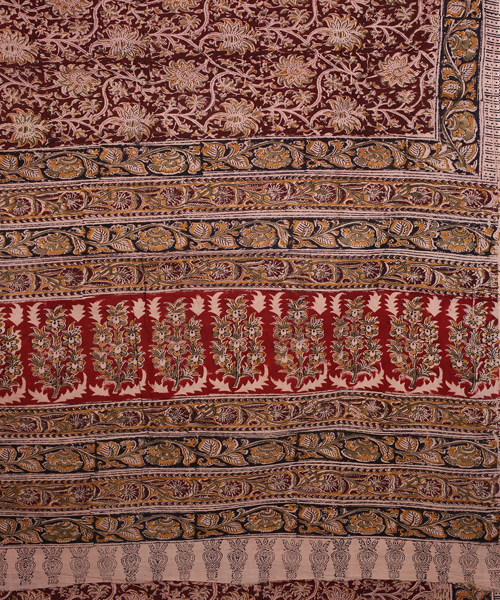 Multicolor hand block printed cotton kalamkari saree