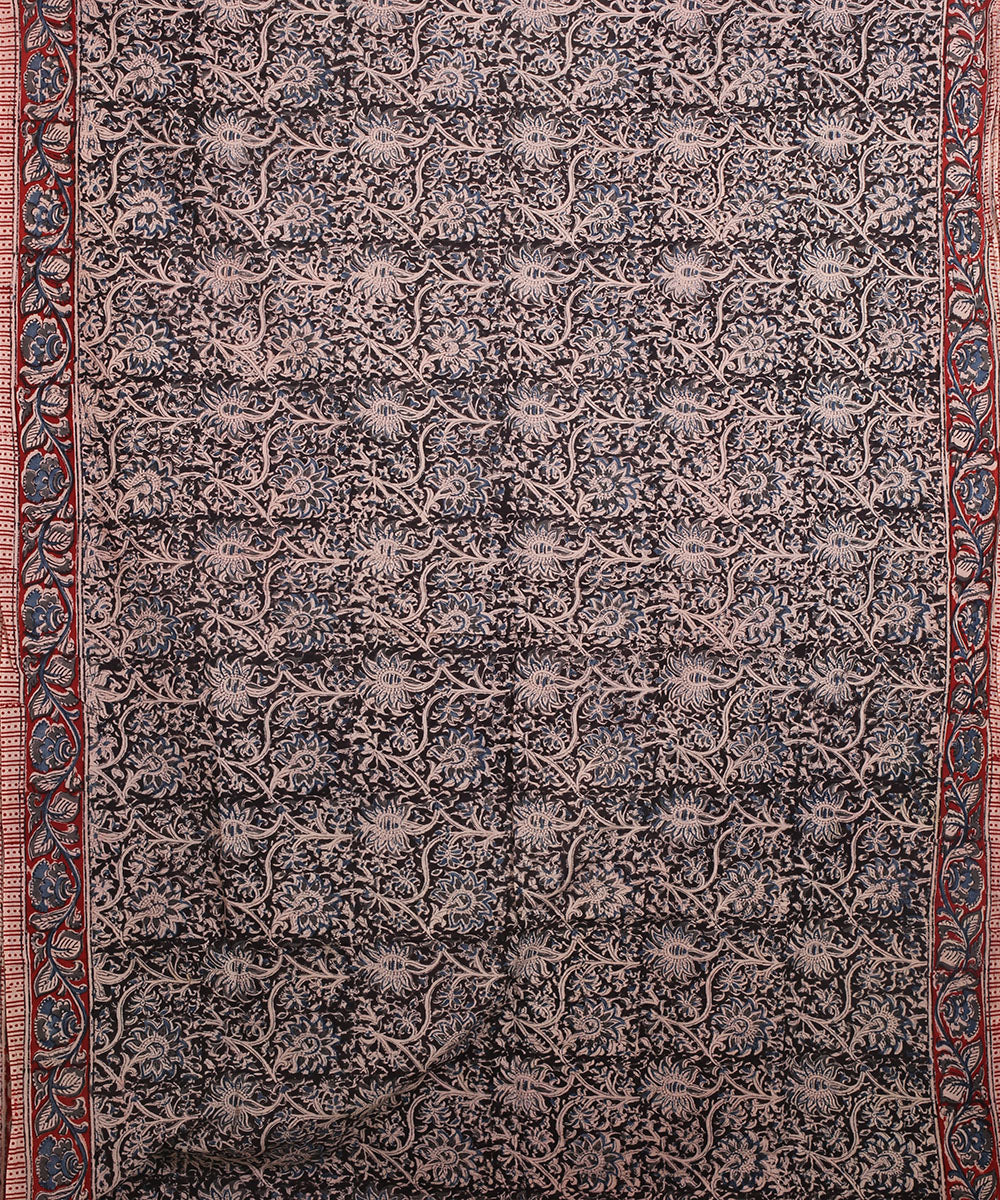 Multicolor handblock printed kalamkari cotton saree