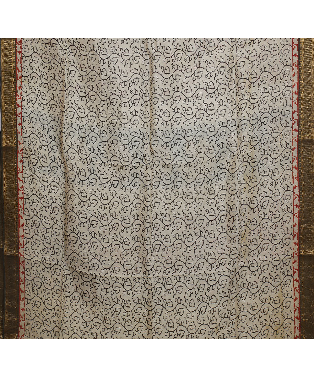 Multicolor blue hand block printed kalamkari silk saree