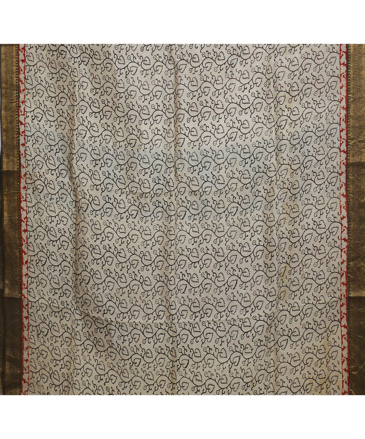 Multicolor blue hand block printed kalamkari silk saree