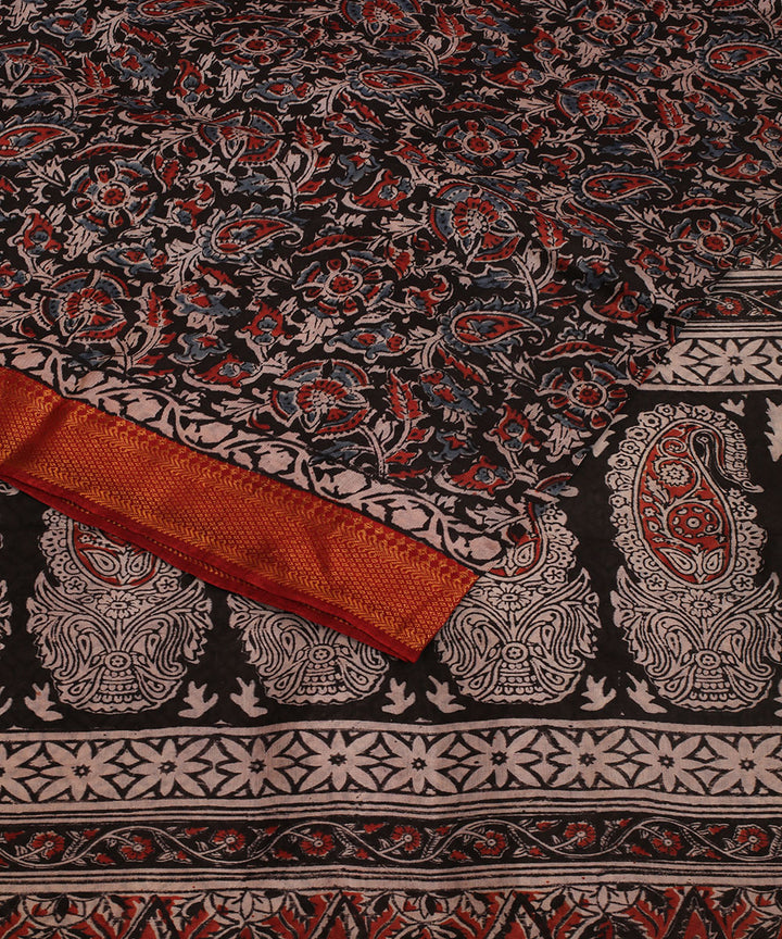 Multicolor silk hand block printed kalamkari saree