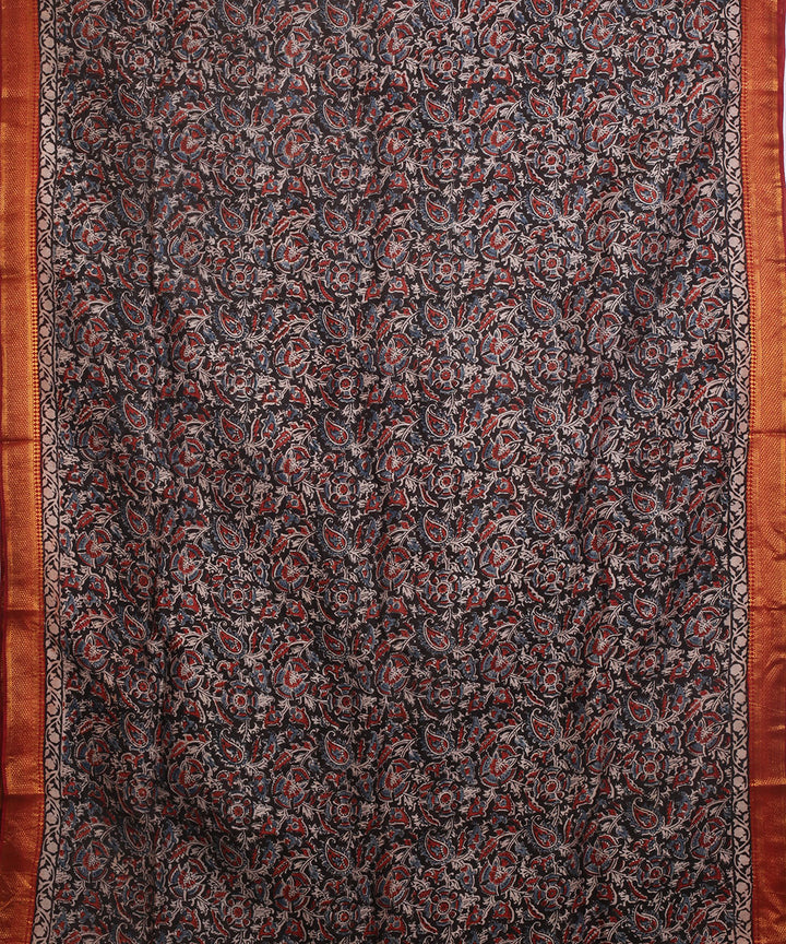 Multicolor silk hand block printed kalamkari saree