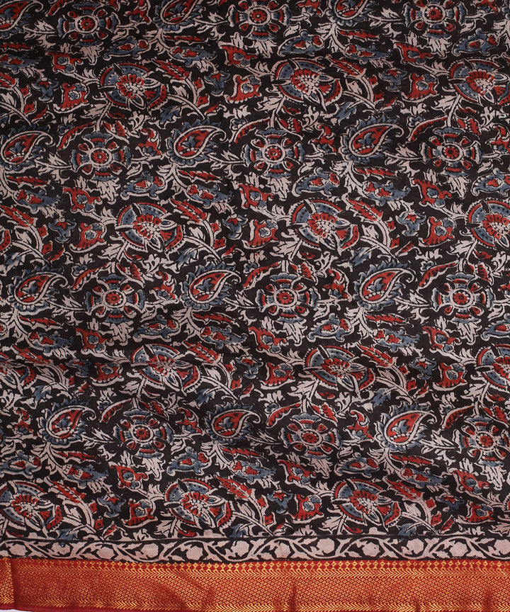 Multicolor silk hand block printed kalamkari saree