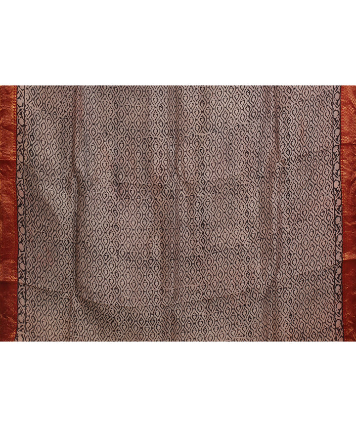 Multicolor silk hand block printed kalamkari saree