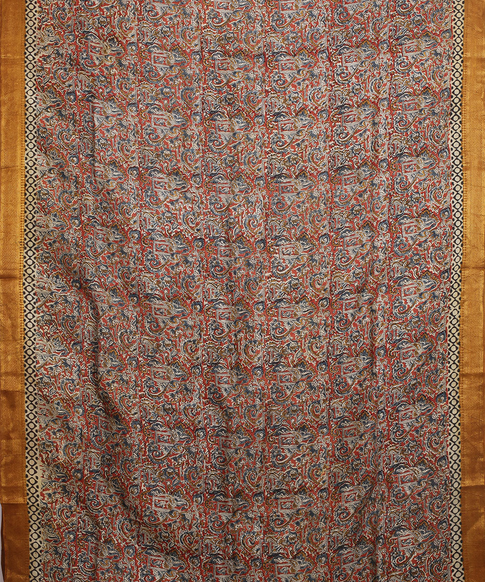 Multicolor hand block printed kalamkari silk saree