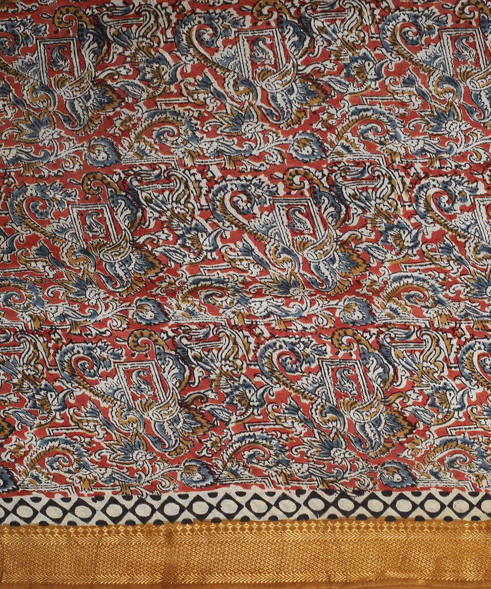 Multicolor hand block printed kalamkari silk saree