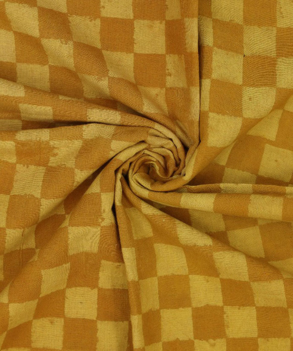 Yellow light yellow handwoven  block print fabric