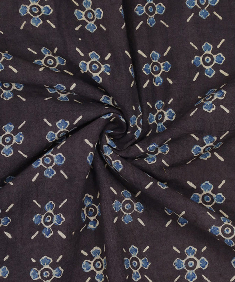 Dark green indigo handwoven cotton block print fabric