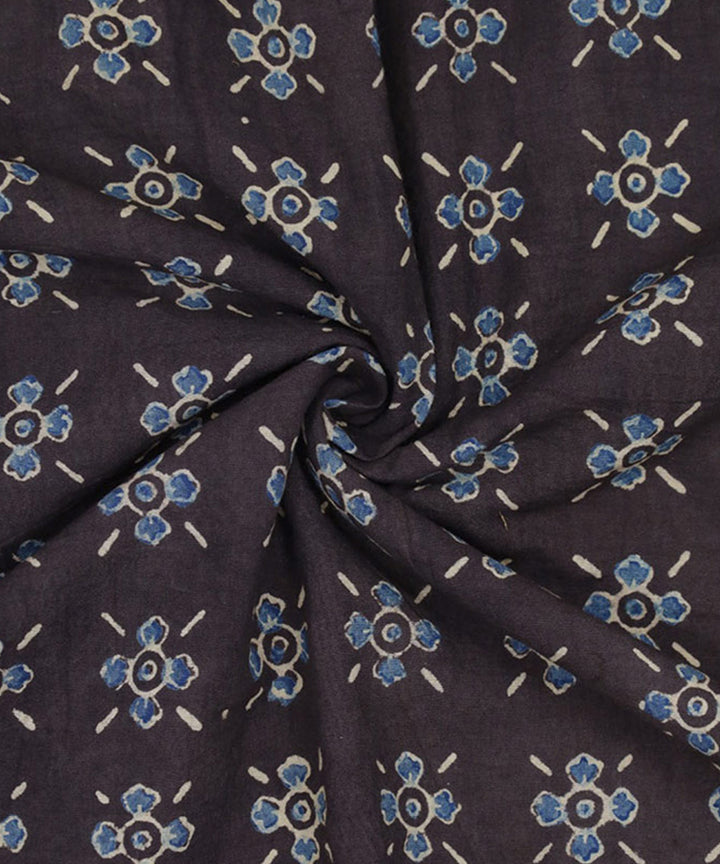 Dark green indigo handwoven cotton block print fabric