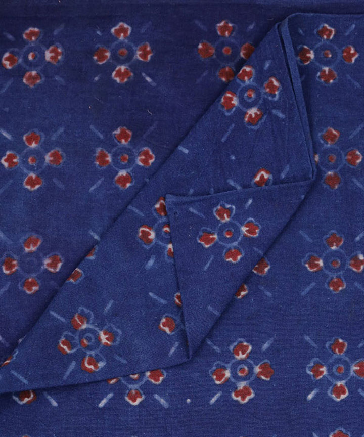 Indigo red cotton handwoven block print fabric