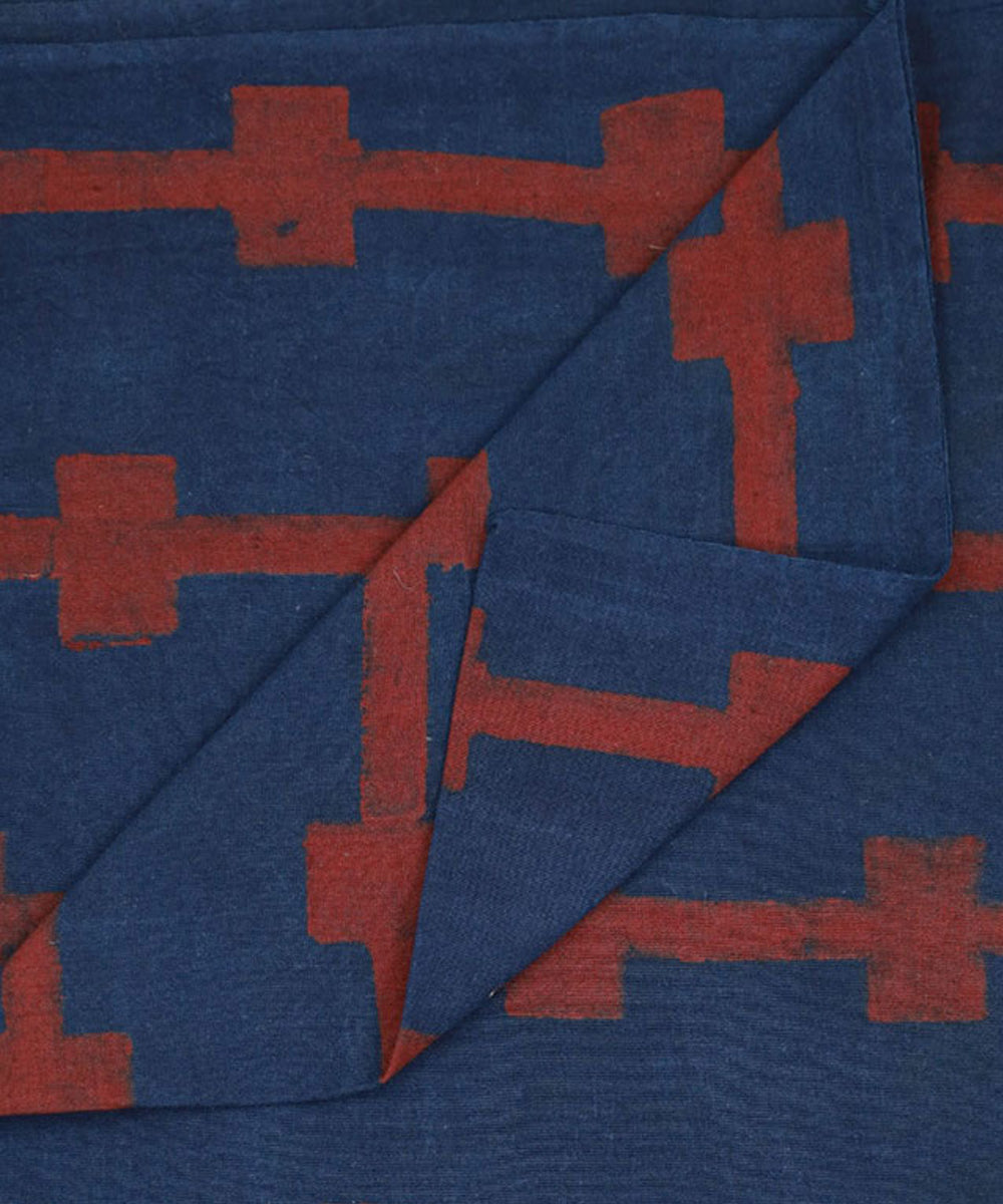 Indigo red handwoven block print cotton fabric