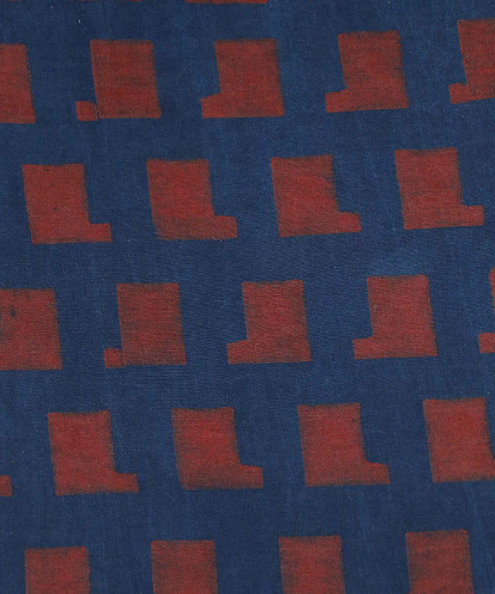 Indigo red handwoven cotton block print fabric