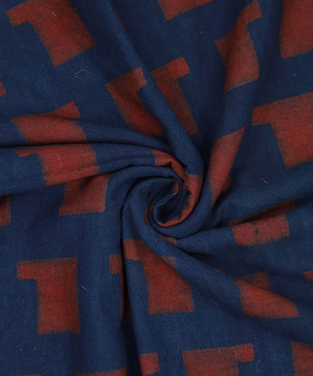 Indigo red handwoven cotton block print fabric