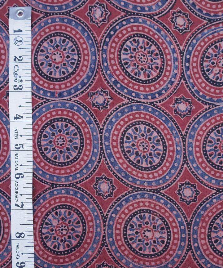 Red traditional flowers block printed modal fabric