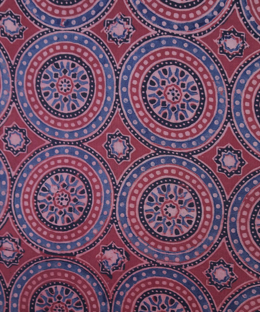 Red traditional flowers block printed modal fabric