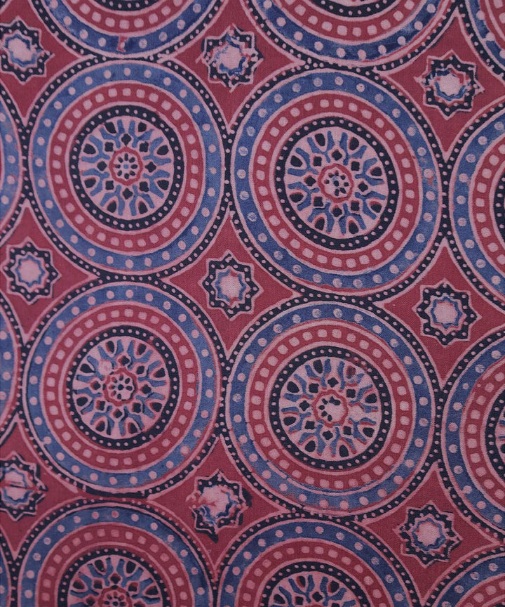 Red traditional flowers block printed modal fabric