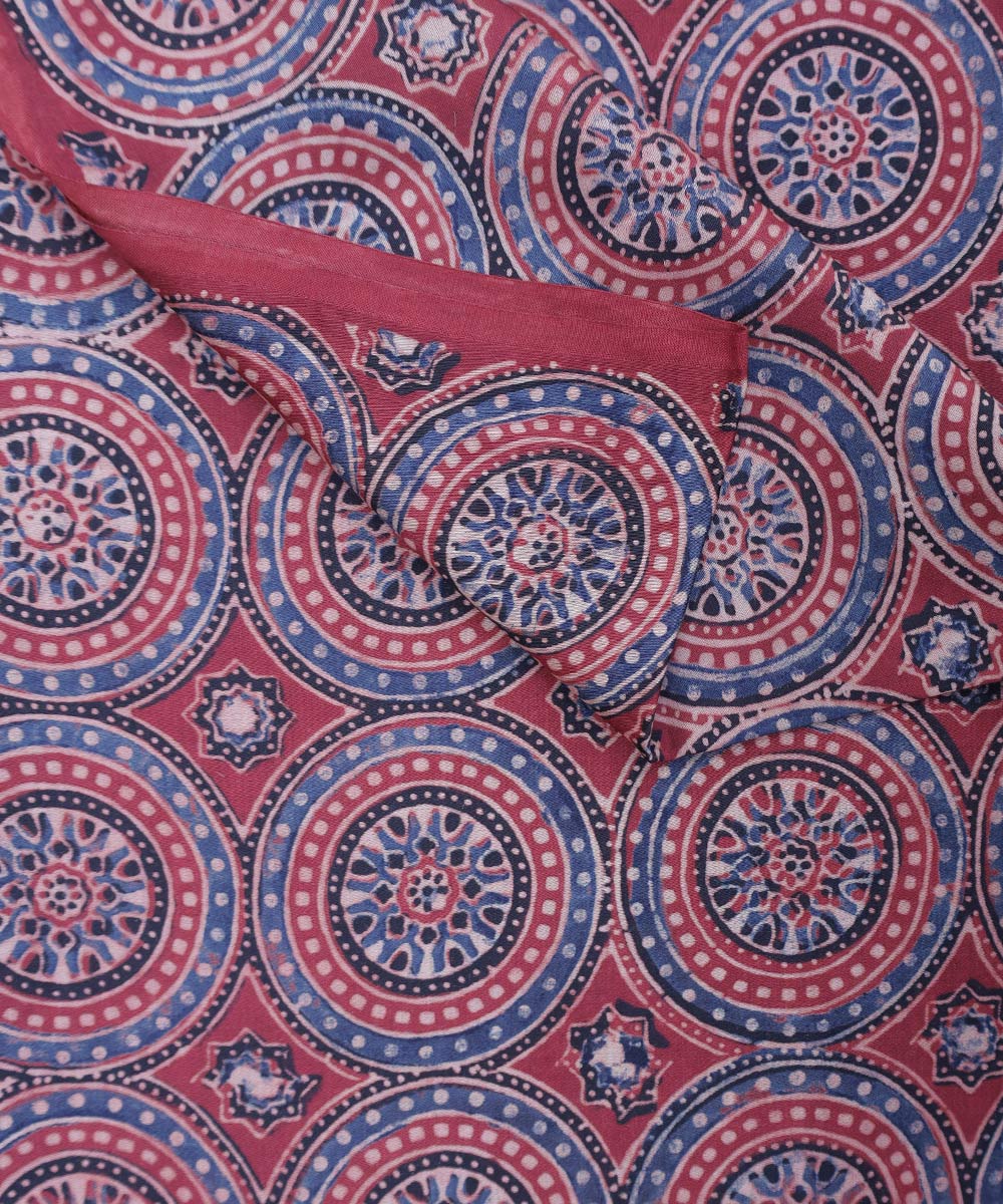 Red traditional flowers block printed modal fabric