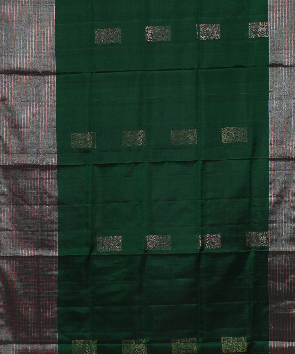 Dark green pink gold pallu handwoven karnataka silk saree