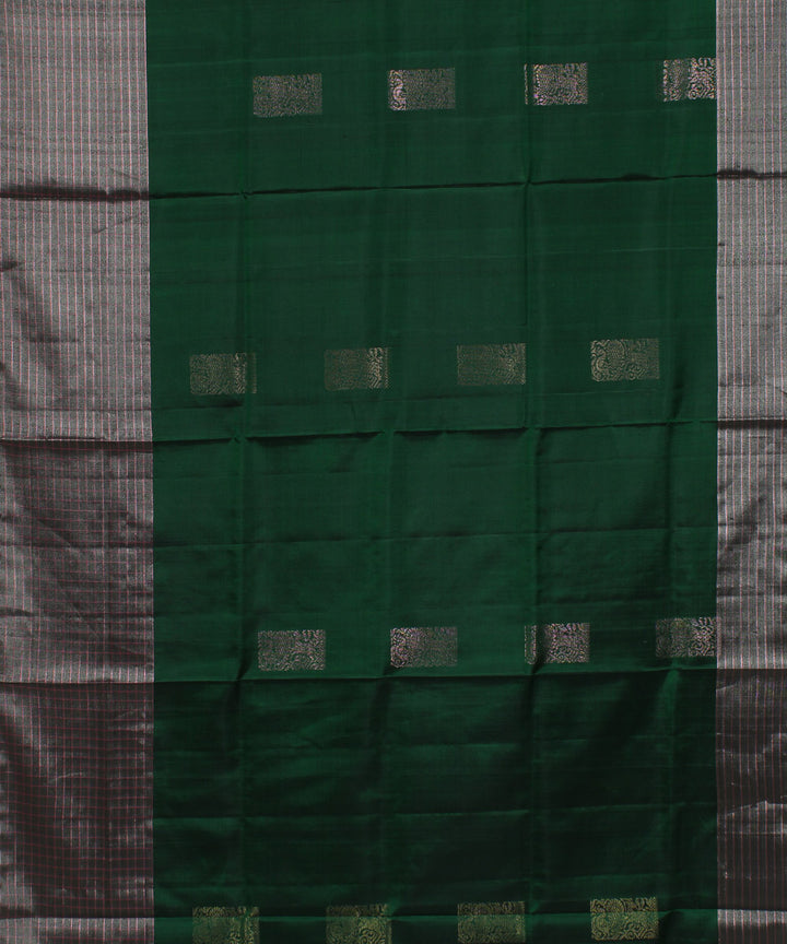 Dark green pink gold pallu handwoven karnataka silk saree