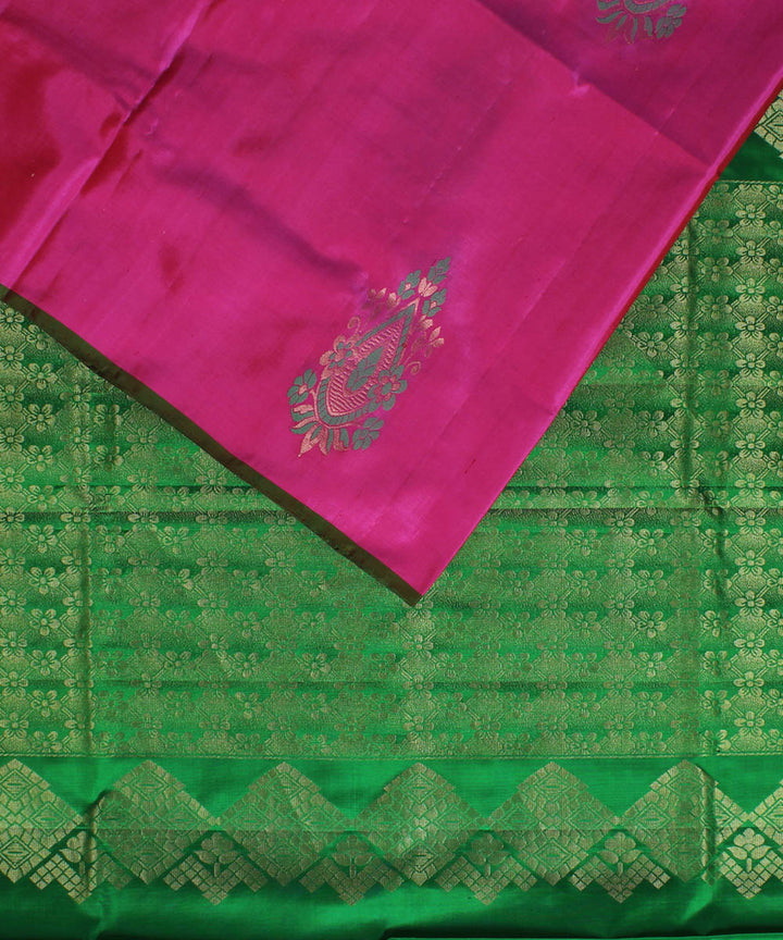 Pink green pallu handwoven karnataka silk saree