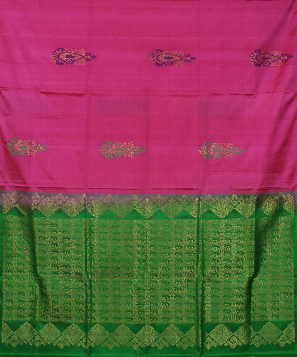 Pink green pallu handwoven karnataka silk saree