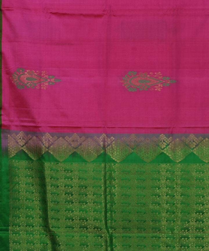 Pink green pallu handwoven karnataka silk saree