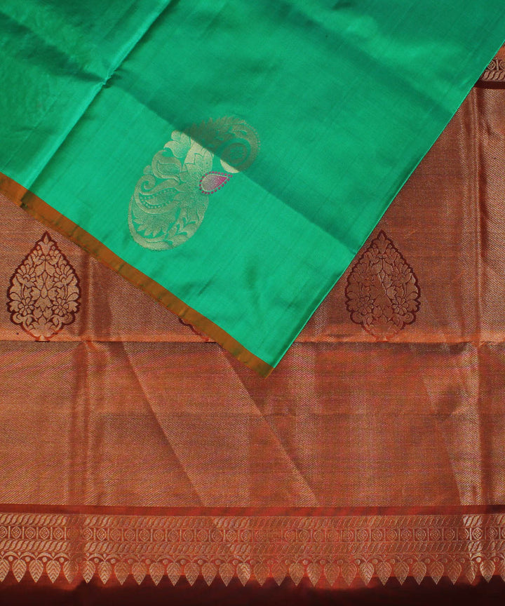 Light green orange pallu handwoven karnataka silk saree