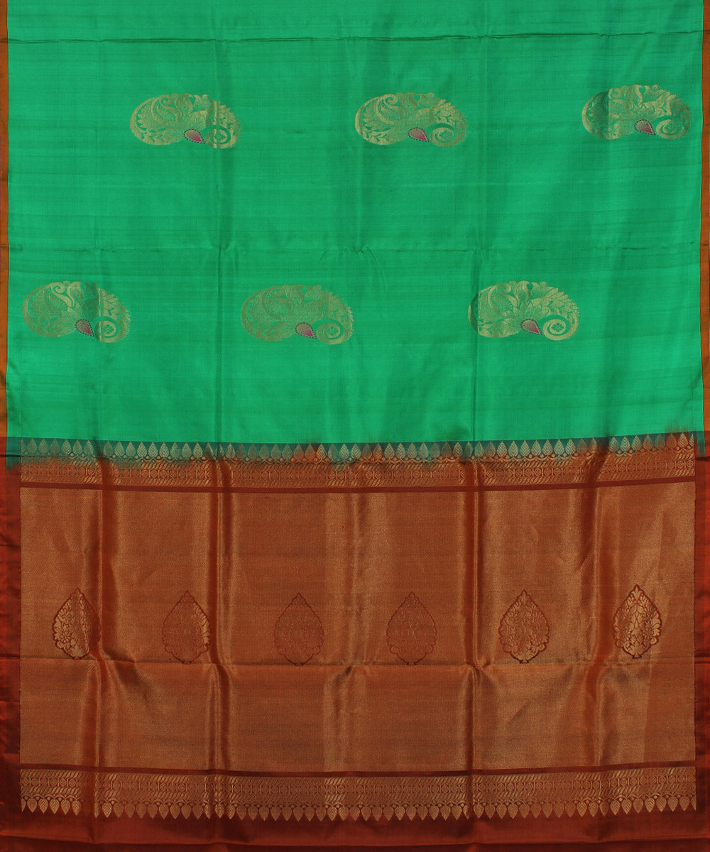 Light green orange pallu handwoven karnataka silk saree