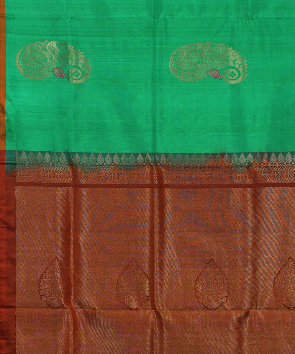 Light green orange pallu handwoven karnataka silk saree