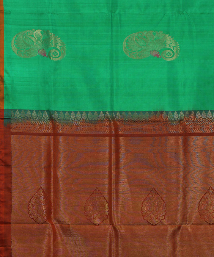 Light green orange pallu handwoven karnataka silk saree
