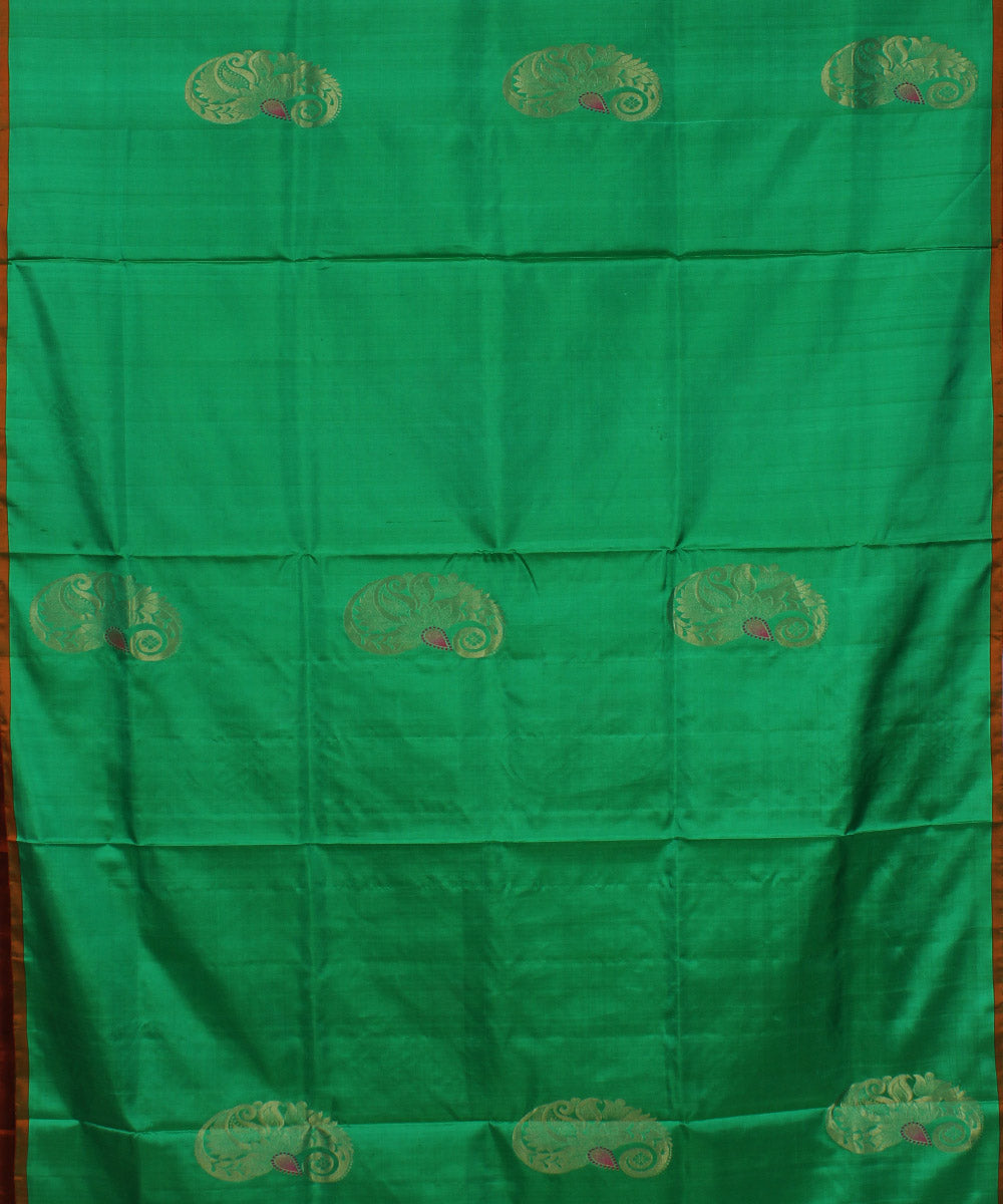 Light green orange pallu handwoven karnataka silk saree