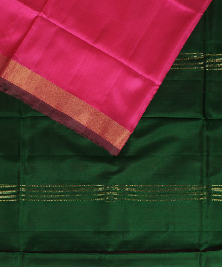 Pink dark green pallu handwoven karnataka silk saree