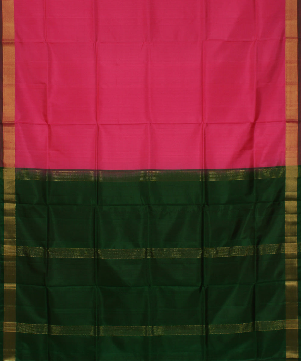 Pink dark green pallu handwoven karnataka silk saree