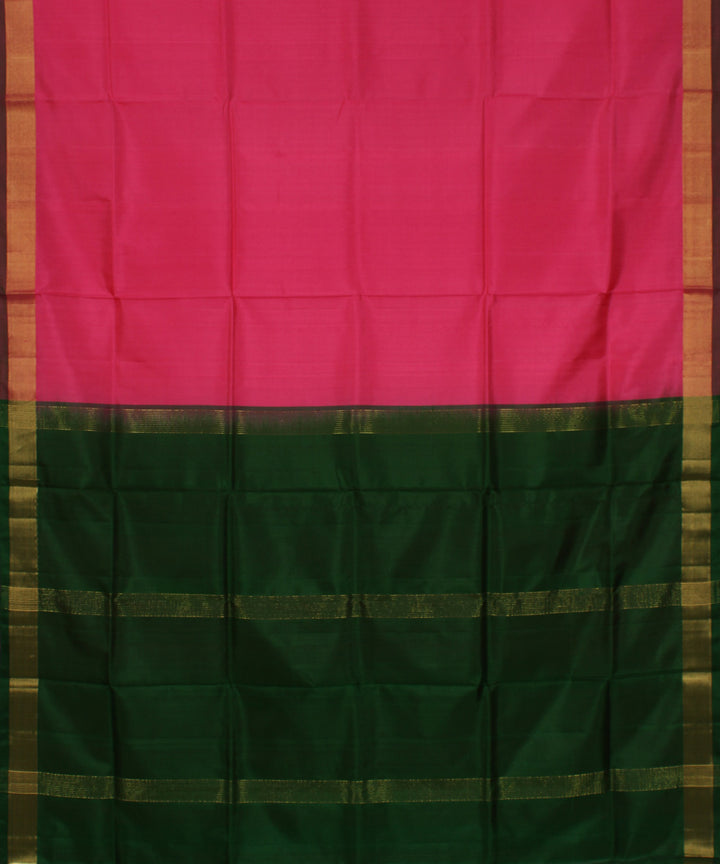 Pink dark green pallu handwoven karnataka silk saree