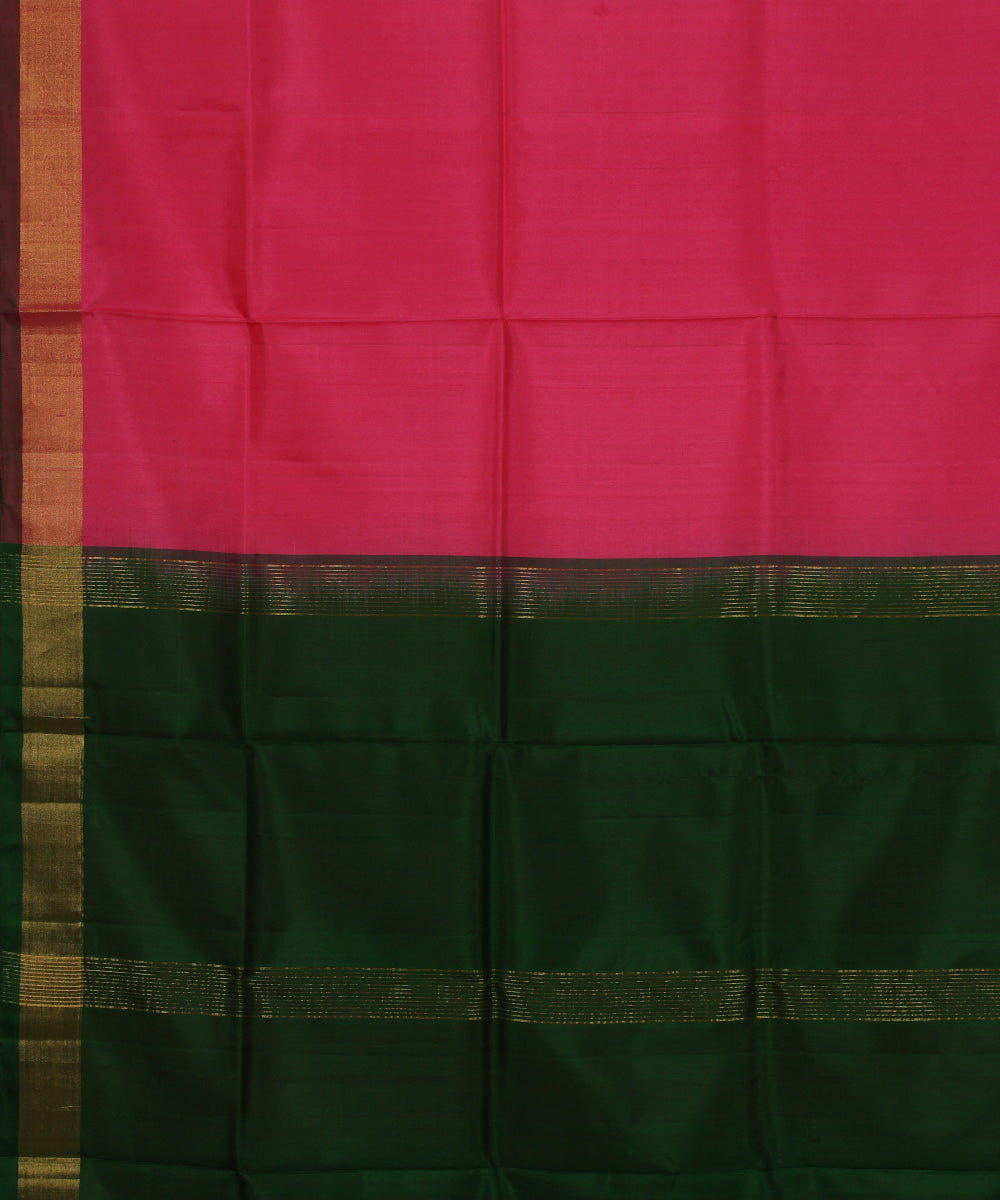 Pink dark green pallu handwoven karnataka silk saree