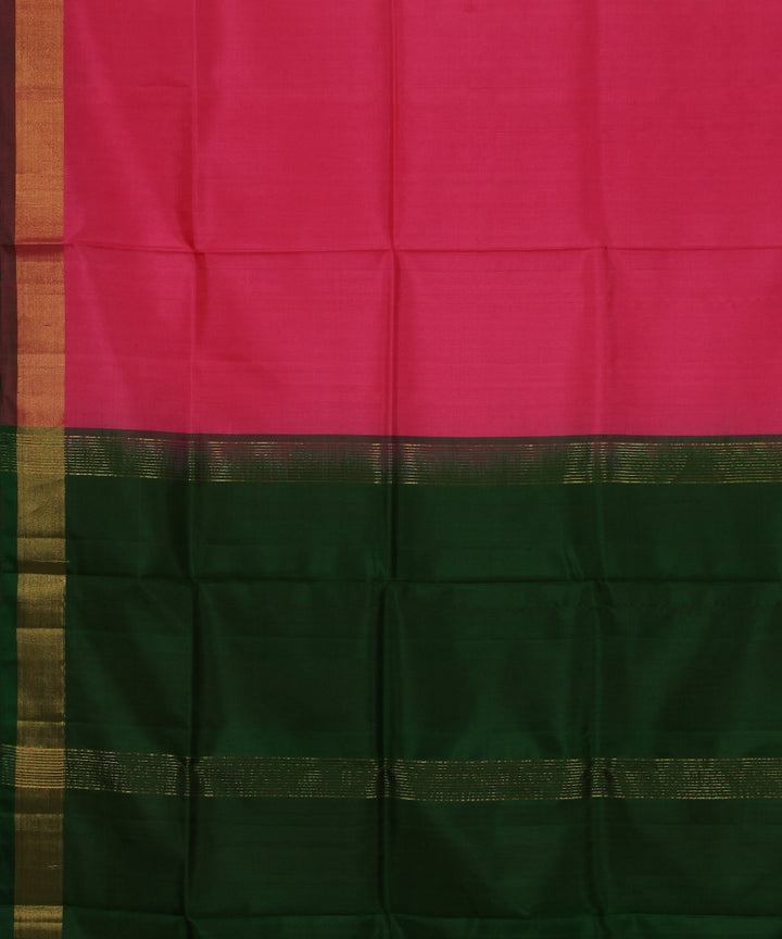 Pink dark green pallu handwoven karnataka silk saree