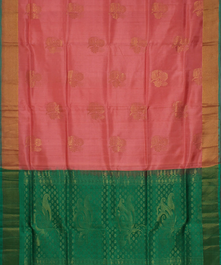 Peach green pallu handwoven karnataka silk saree