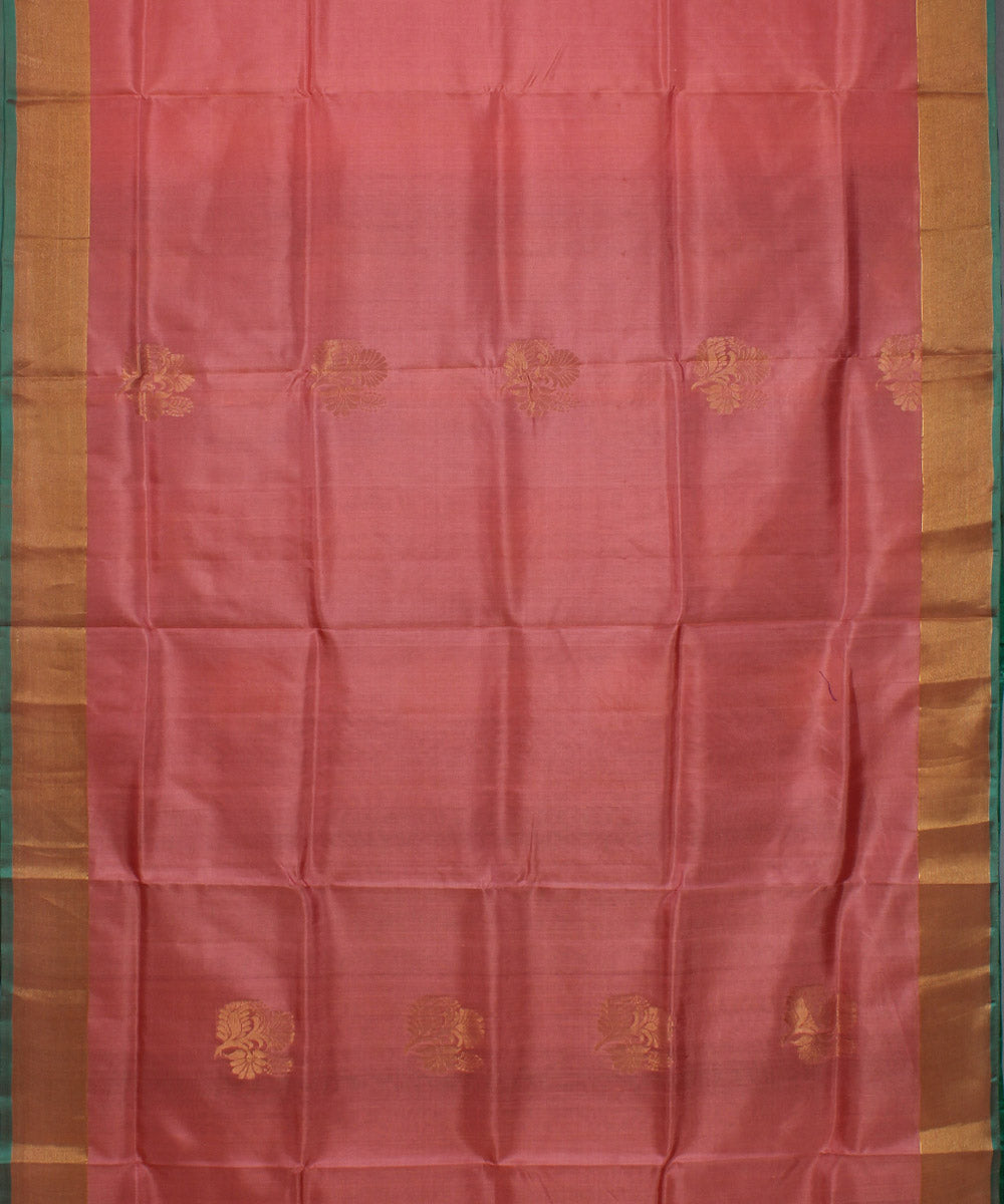 Peach green pallu handwoven karnataka silk saree