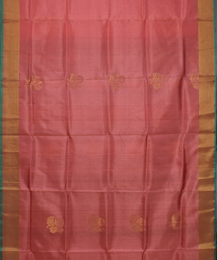 Peach green pallu handwoven karnataka silk saree