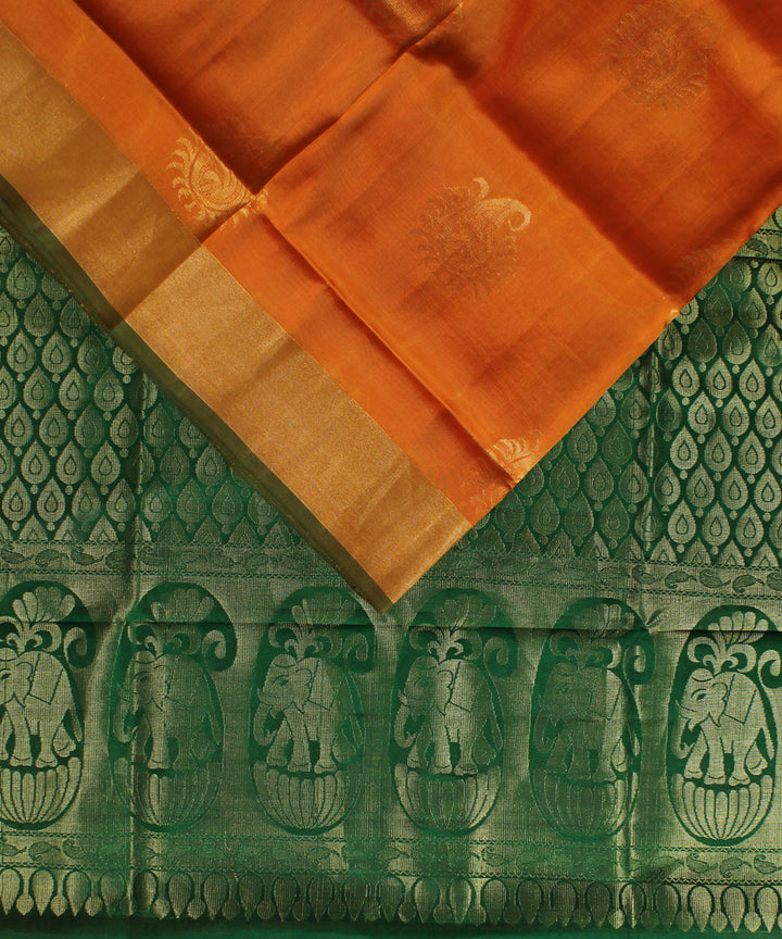 Orange dark green handwoven karnataka silk saree
