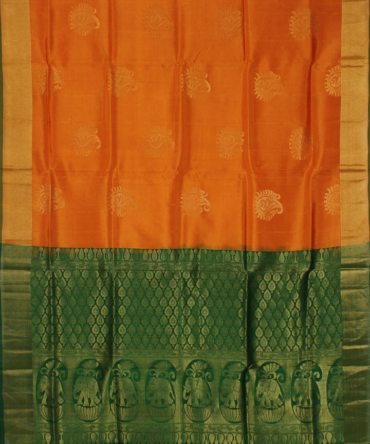 Orange dark green handwoven karnataka silk saree