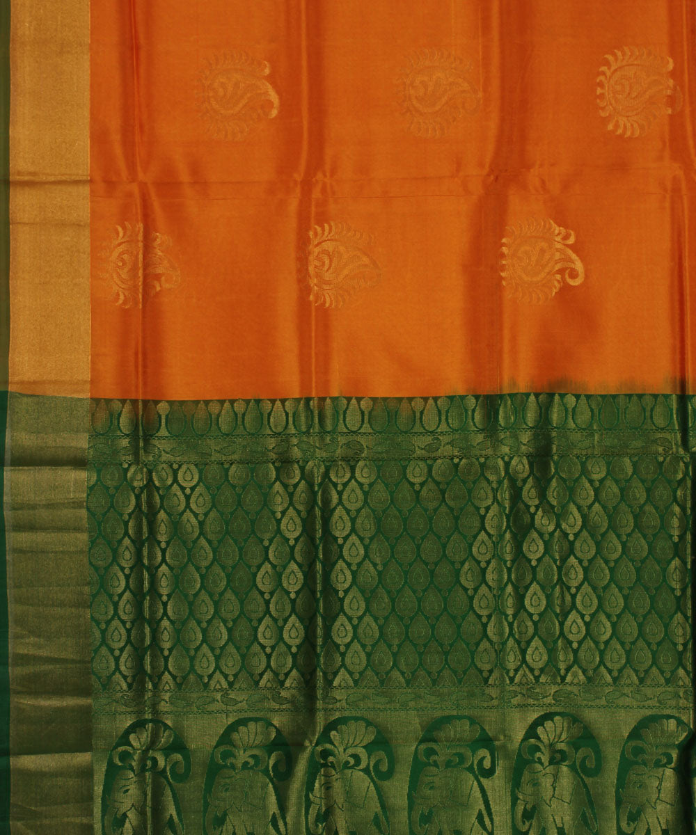 Orange dark green handwoven karnataka silk saree