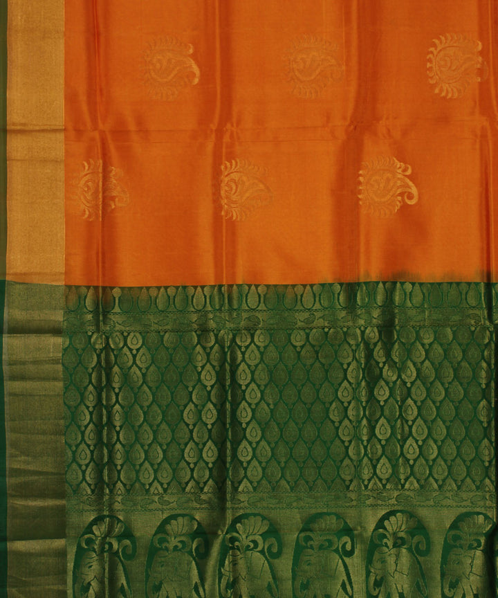 Orange dark green handwoven karnataka silk saree