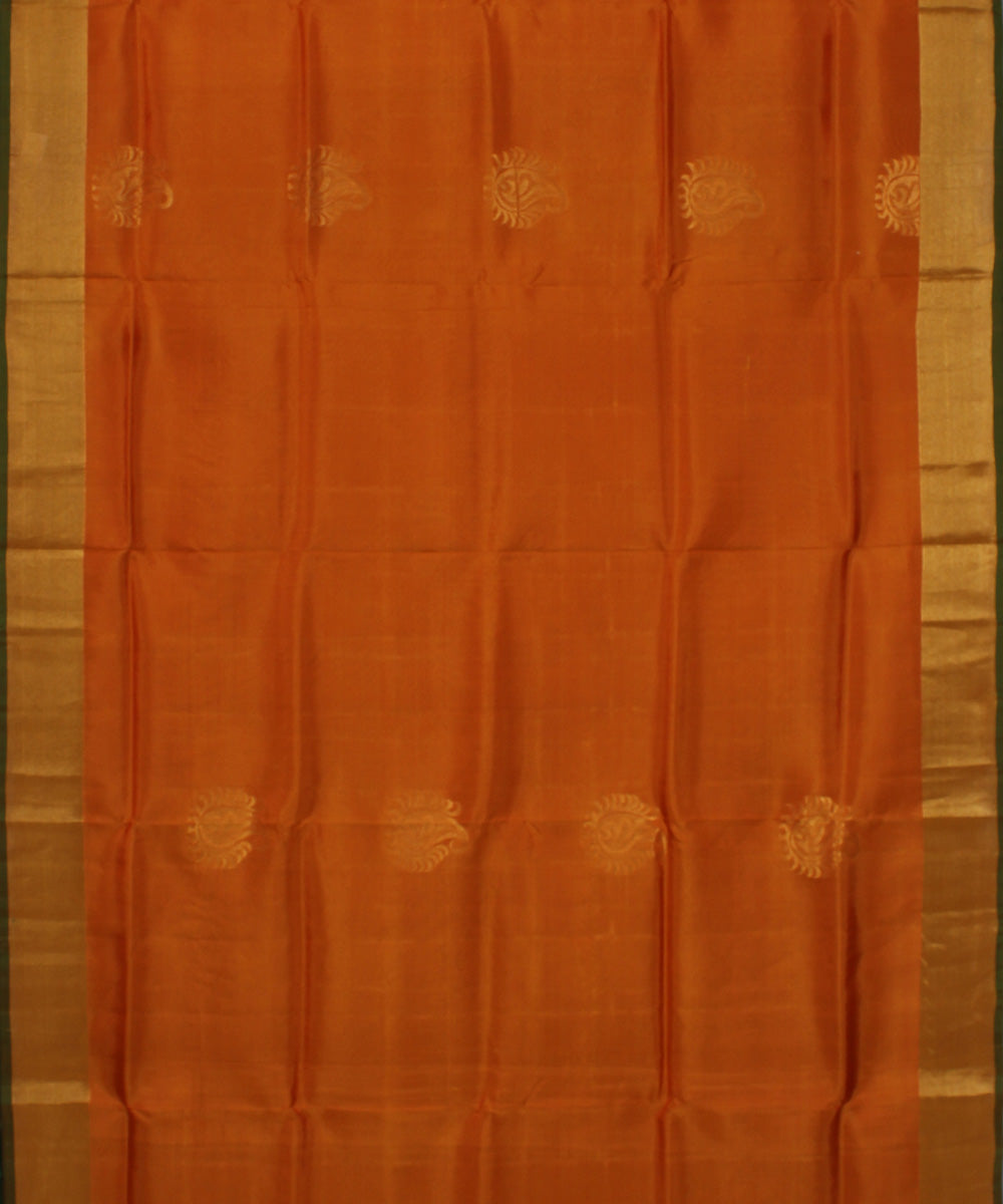 Orange dark green handwoven karnataka silk saree